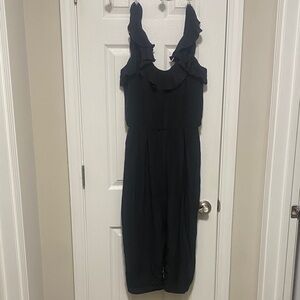 Black Ruffle Silk Sleeveless Jumpsuit | S
